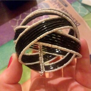 Black and White cuff bracelet made of seed beads
